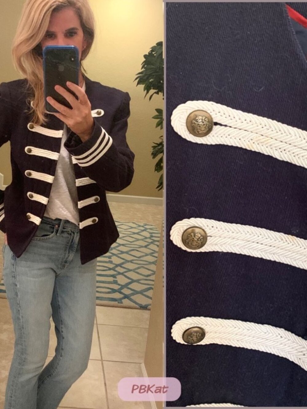 New Cynthia Rowley Navy Military Blazer